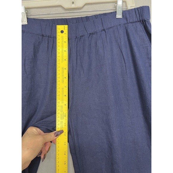 New Caslon Linen Blend Wide Leg Drawstring Waist Blue Pants Size Petite L - Picture 6 of 13